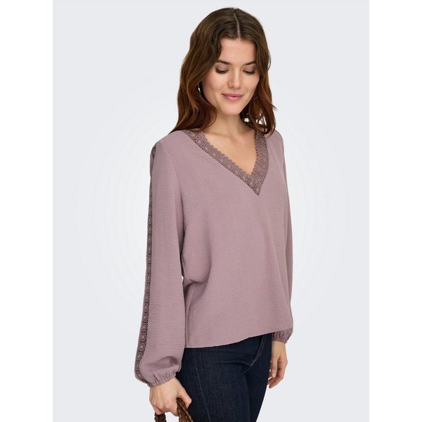 ONLY Langarmbluse ONLGREGOR METTE LS LACE TOP WVN Kunstfaser, regular fit, V-Ausschnitt, Regular Waist