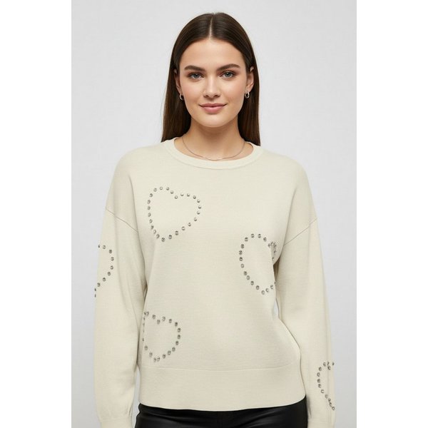 ONLY Rundhalspullover ONLBEE LS HEART BLING O-NECK CC KNT mit Glitzersteinen