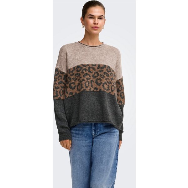 ONLY Rundhalspullover ONLJADE ANIMAL LS O-NECK NOOS KNT Kunstfaser, regular fit