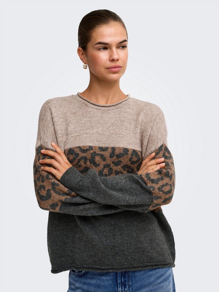ONLY Rundhalspullover ONLJADE ANIMAL LS O-NECK NOOS KNT Kunstfaser, regular fit – Bild 2 von 5