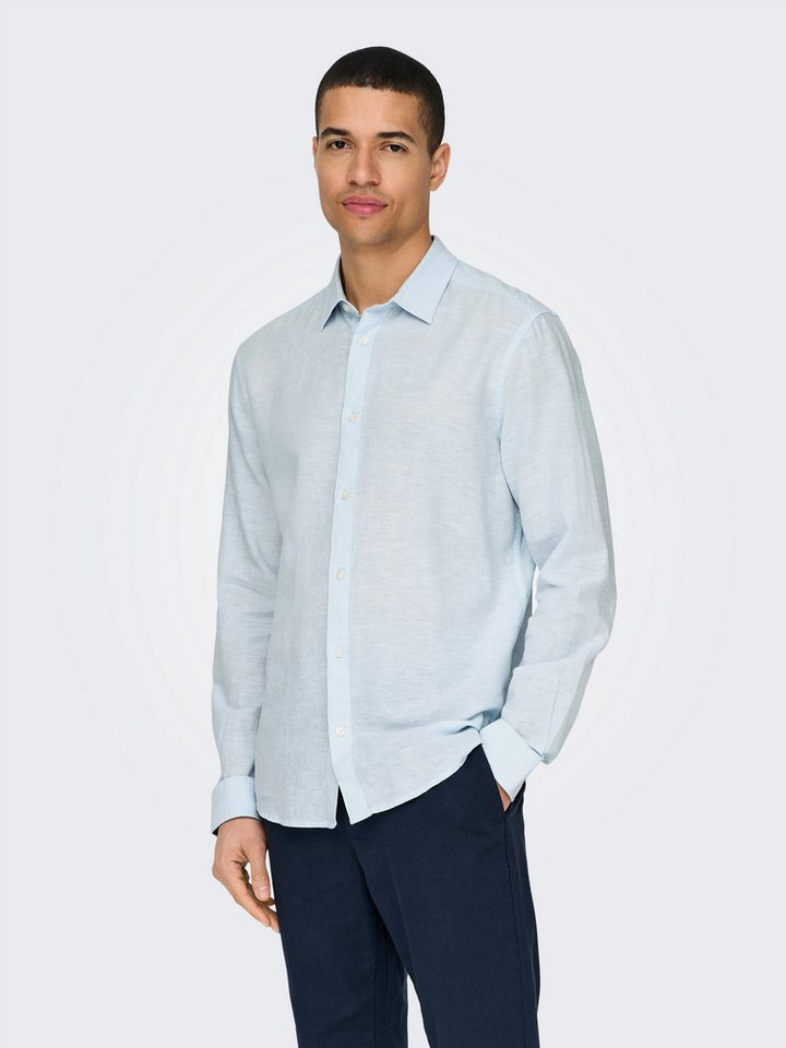 ONLY & SONS Langarmhemd ONSCAIDEN LS SOLID LINEN SHIRT NOOS Baumwollmischung mit Leinen, slim fit – Bild 2 von 5