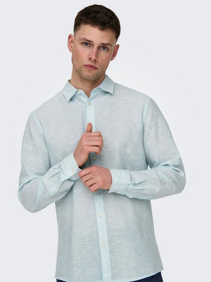 ONLY & SONS Langarmhemd ONSCAIDEN LS SOLID LINEN SHIRT NOOS Baumwollmischung mit Leinen, slim fit – Bild 3 von 5