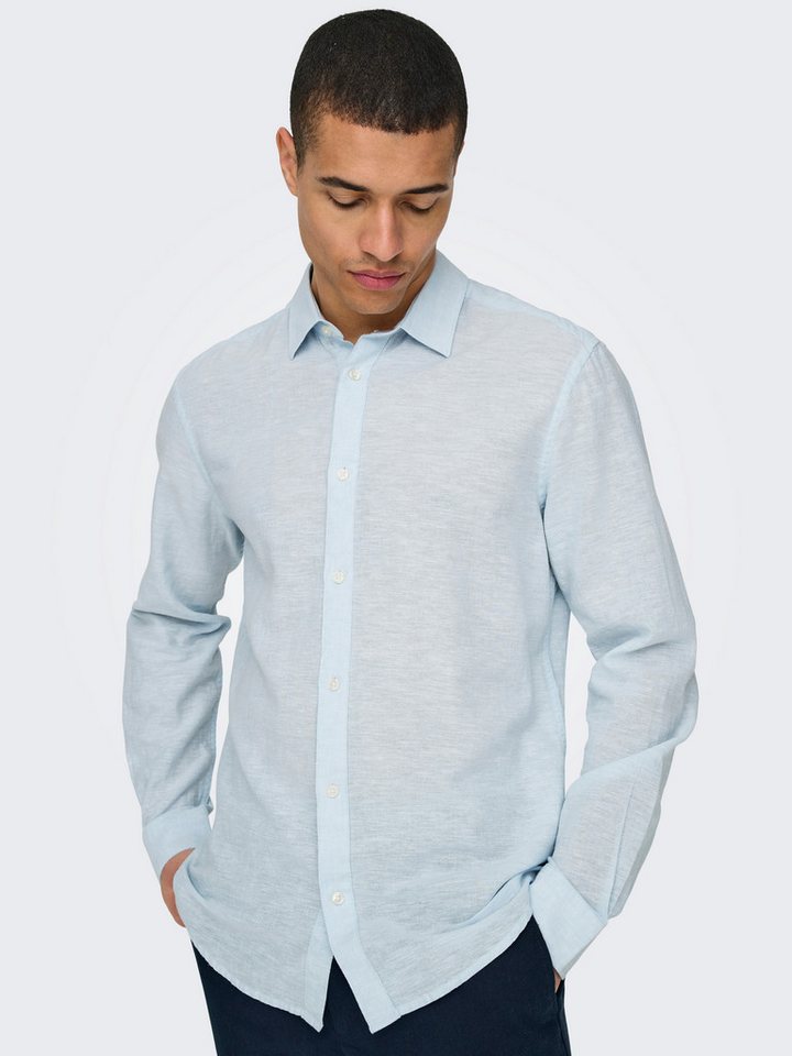 ONLY & SONS Langarmhemd ONSCAIDEN LS SOLID LINEN SHIRT NOOS Baumwollmischung mit Leinen, slim fit – Bild 4 von 5