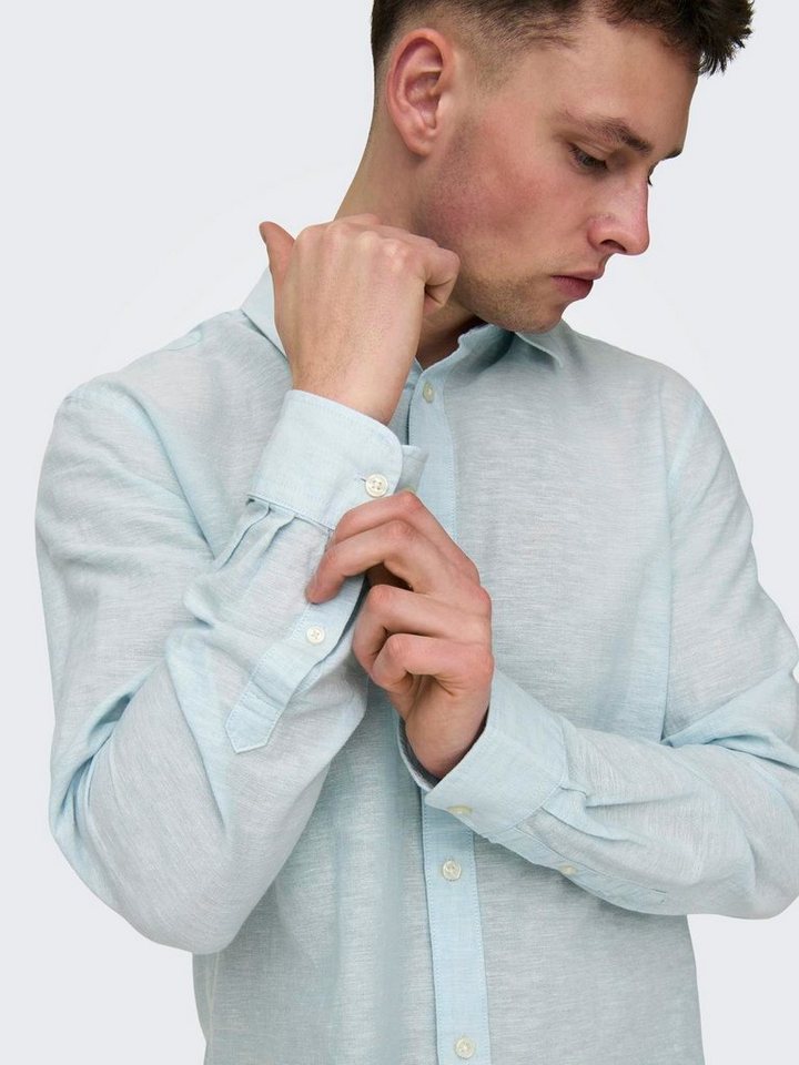 ONLY & SONS Langarmhemd ONSCAIDEN LS SOLID LINEN SHIRT NOOS Baumwollmischung mit Leinen, slim fit – Bild 5 von 5