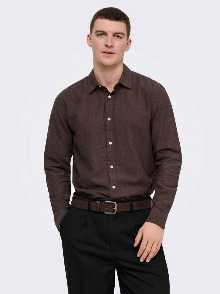 ONLY & SONS Langarmhemd ONSCAIDEN LS SOLID LINEN SHIRT NOOS Baumwollmischung mit Leinen, slim fit – Bild 2 von 5