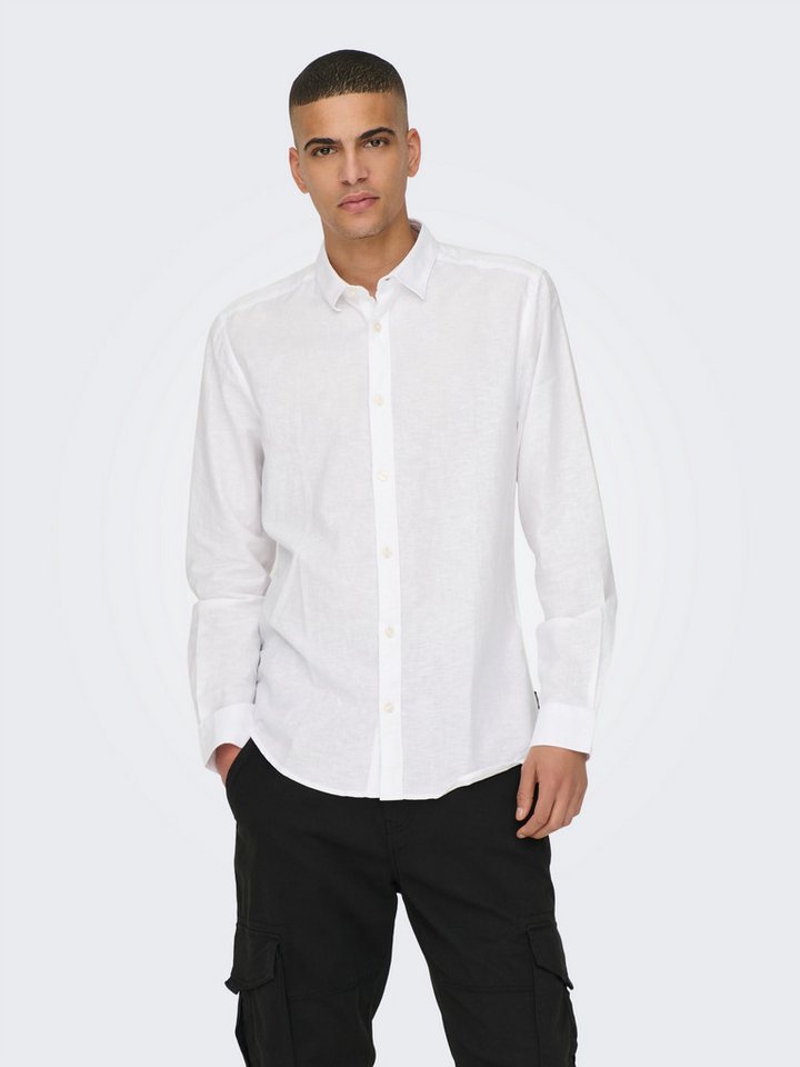 ONLY & SONS Langarmhemd ONSCAIDEN LS SOLID LINEN SHIRT NOOS Baumwollmischung mit Leinen, slim fit – Bild 2 von 5
