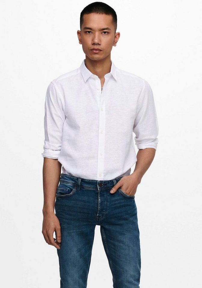 ONLY & SONS Langarmhemd ONSCAIDEN LS SOLID LINEN SHIRT NOOS Baumwollmischung mit Leinen, slim fit – Bild 3 von 5