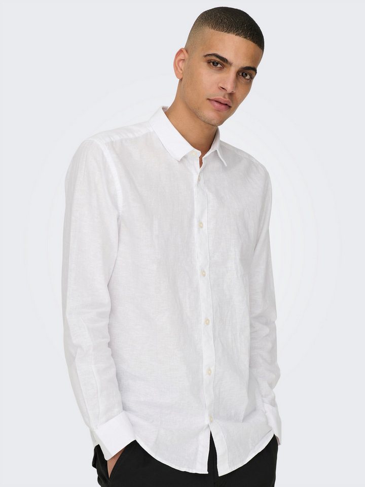 ONLY & SONS Langarmhemd ONSCAIDEN LS SOLID LINEN SHIRT NOOS Baumwollmischung mit Leinen, slim fit – Bild 4 von 5
