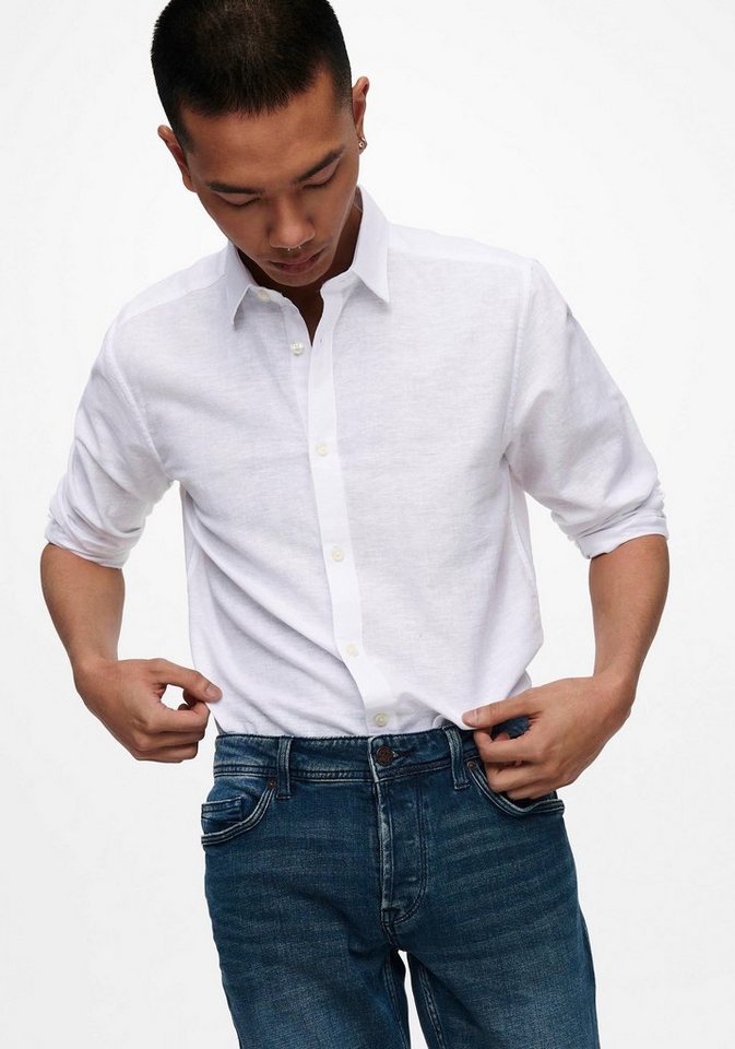 ONLY & SONS Langarmhemd ONSCAIDEN LS SOLID LINEN SHIRT NOOS Baumwollmischung mit Leinen, slim fit – Bild 5 von 5
