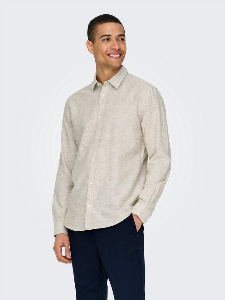 ONLY & SONS Langarmhemd ONSCAIDEN LS SOLID LINEN SHIRT NOOS Baumwollmischung mit Leinen, slim fit – Bild 2 von 5