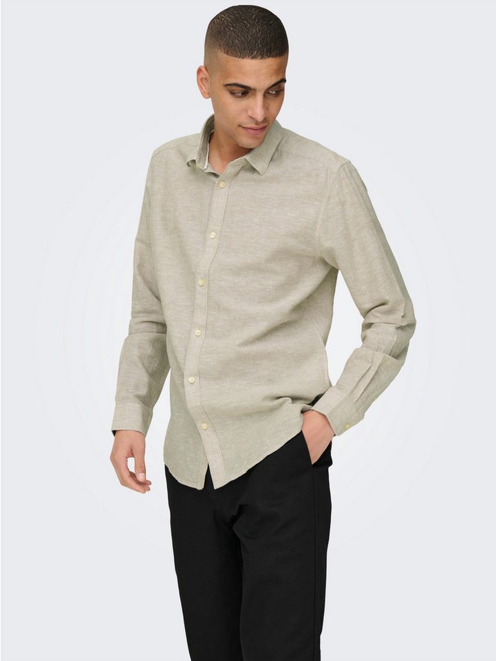 ONLY & SONS Langarmhemd ONSCAIDEN LS SOLID LINEN SHIRT NOOS Baumwollmischung mit Leinen, slim fit – Bild 3 von 5