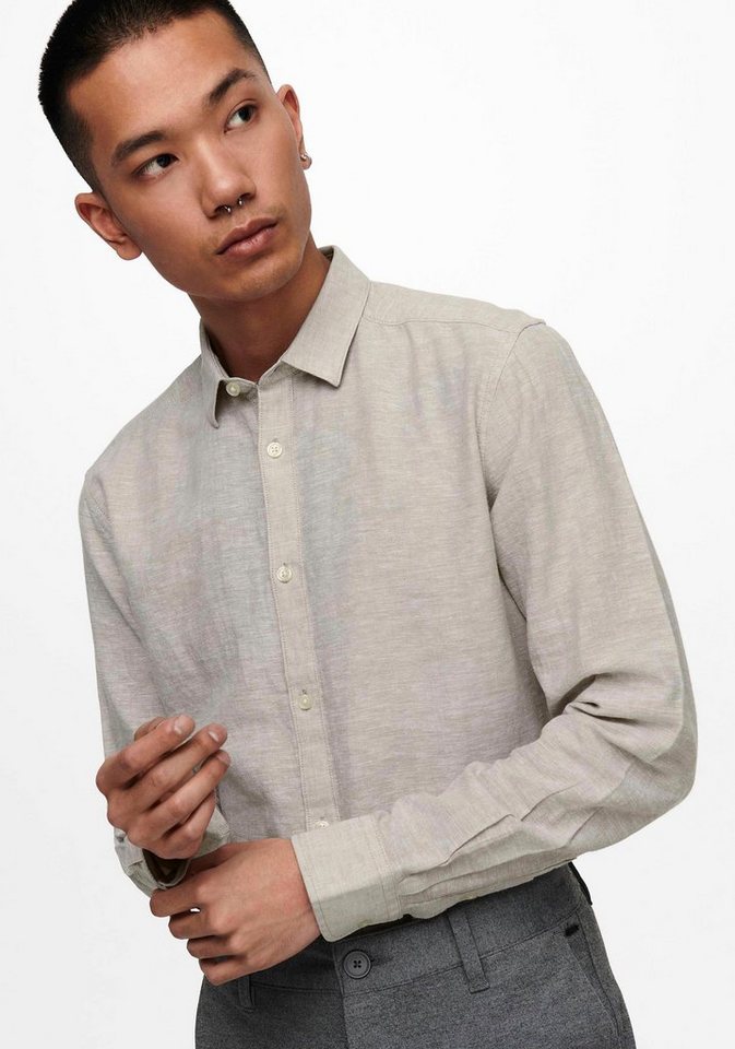 ONLY & SONS Langarmhemd ONSCAIDEN LS SOLID LINEN SHIRT NOOS Baumwollmischung mit Leinen, slim fit – Bild 4 von 5