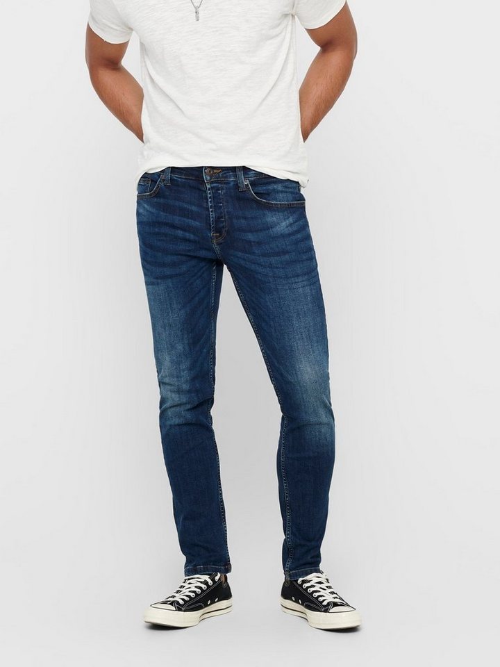 ONLY & SONS Regular-fit-Jeans Regular Fit Jeans Straight Denim Stretch für Herren (1-tlg) Baumwolle unifarben wärmend Knöpfe Basic-Style – Bild 2 von 5