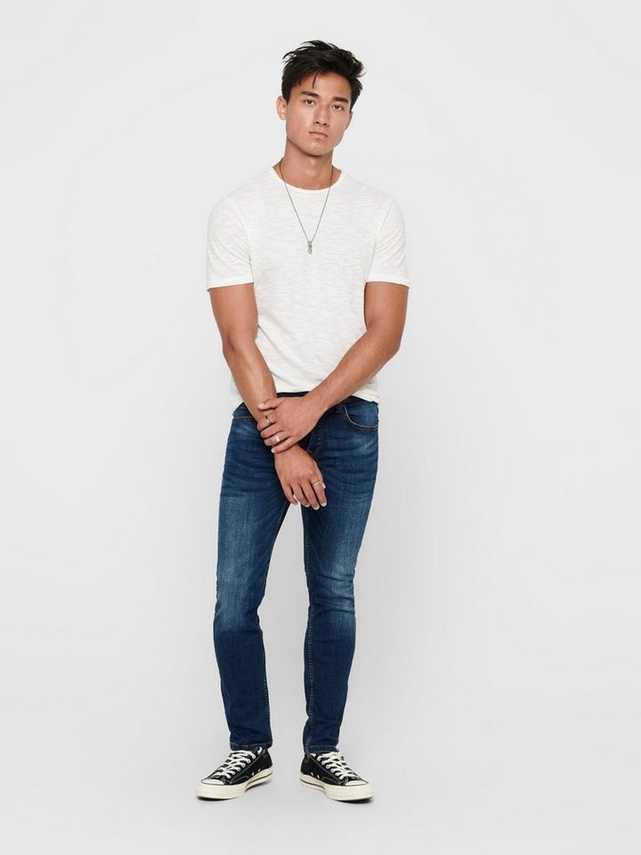 ONLY & SONS Regular-fit-Jeans Regular Fit Jeans Straight Denim Stretch für Herren (1-tlg) Baumwolle unifarben wärmend Knöpfe Basic-Style – Bild 3 von 5