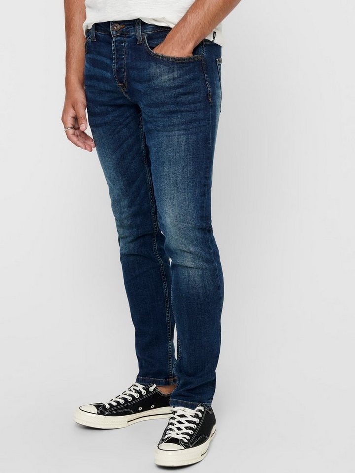 ONLY & SONS Regular-fit-Jeans Regular Fit Jeans Straight Denim Stretch für Herren (1-tlg) Baumwolle unifarben wärmend Knöpfe Basic-Style – Bild 5 von 5