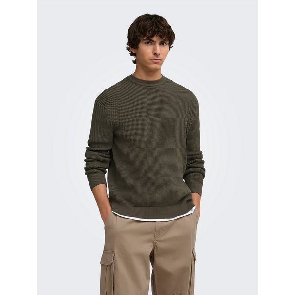 ONLY & SONS Rundhalspullover ONSMARIUS LS WAFFLE CREW REG OTL Baumwollmischung, regular fit