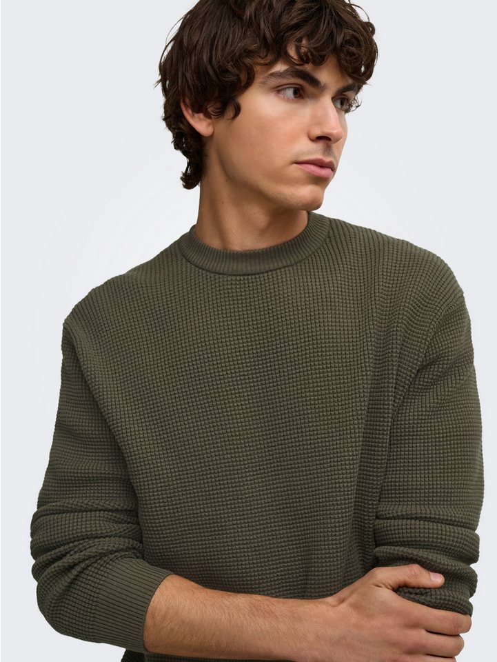 ONLY & SONS Rundhalspullover ONSMARIUS LS WAFFLE CREW REG OTL Baumwollmischung, regular fit – Bild 2 von 5