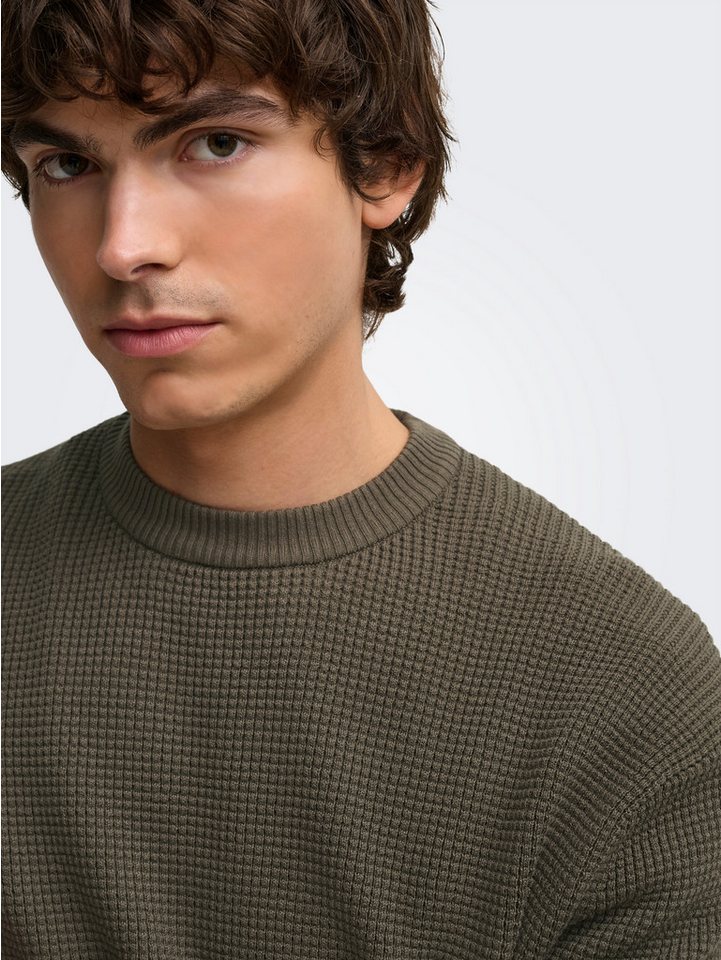 ONLY & SONS Rundhalspullover ONSMARIUS LS WAFFLE CREW REG OTL Baumwollmischung, regular fit – Bild 3 von 5