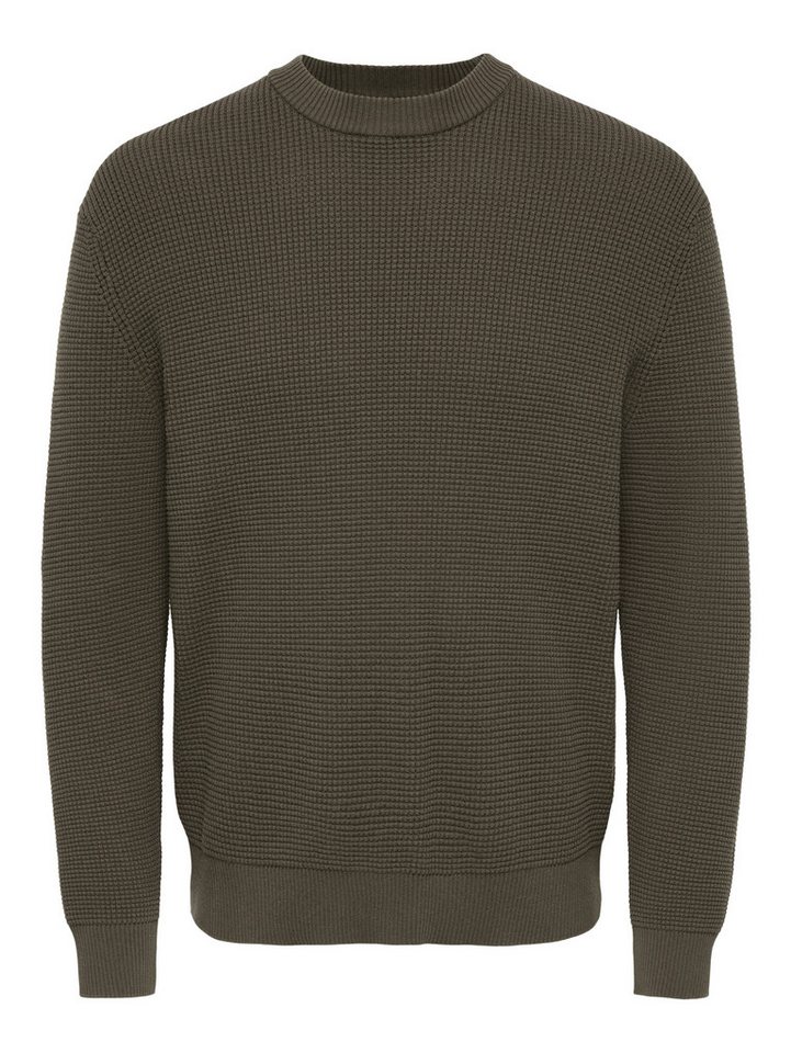 ONLY & SONS Rundhalspullover ONSMARIUS LS WAFFLE CREW REG OTL Baumwollmischung, regular fit – Bild 5 von 5