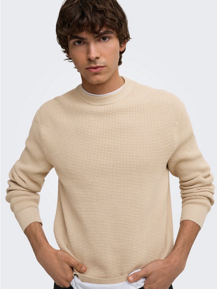 ONLY & SONS Rundhalspullover ONSMARIUS LS WAFFLE CREW REG OTL Baumwollmischung, regular fit – Bild 2 von 5