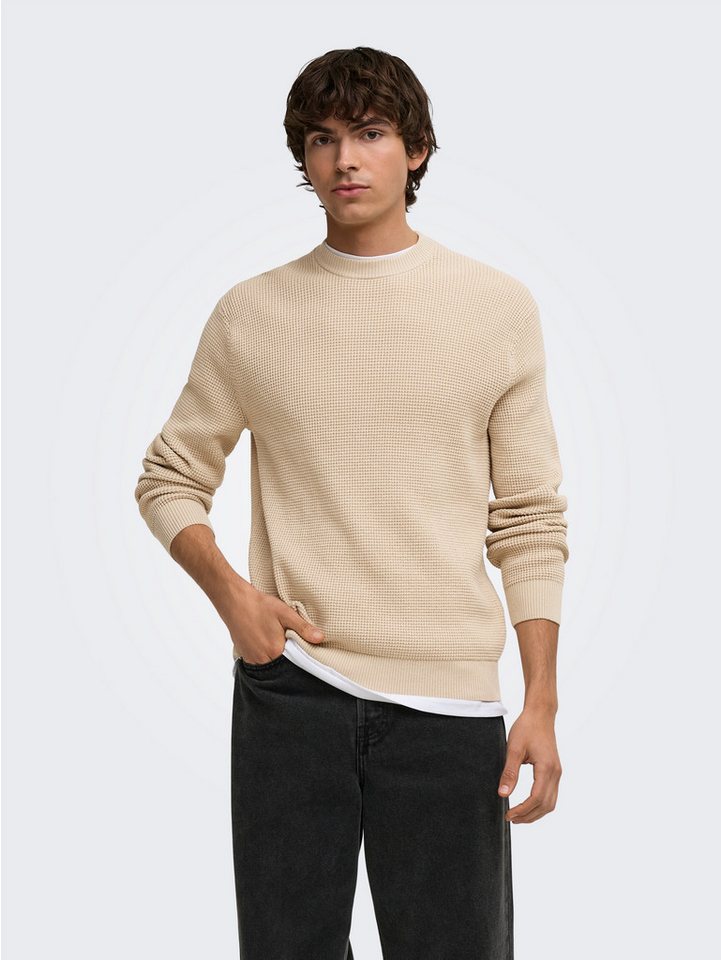 ONLY & SONS Rundhalspullover ONSMARIUS LS WAFFLE CREW REG OTL Baumwollmischung, regular fit – Bild 3 von 5