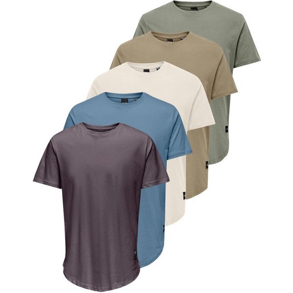 ONLY & SONS Rundhalsshirt ONSMATT LONGY SS TEE 5-PACK (Packung, 5-tlg) Baumwolle, relaxed fit