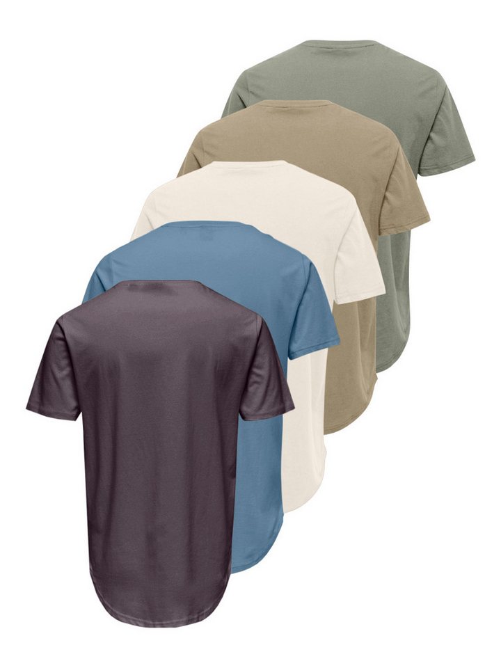 ONLY & SONS Rundhalsshirt ONSMATT LONGY SS TEE 5-PACK (Packung, 5-tlg) Baumwolle, relaxed fit – Bild 2 von 3
