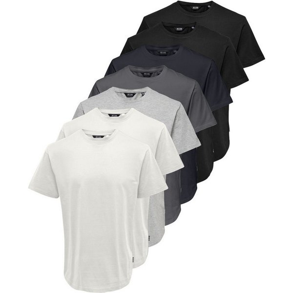 ONLY & SONS Rundhalsshirt ONSMATT LONGY SS TEE 7-PACK (Packung, 7-tlg) Baumwolle, relaxed fit, lang geschnitten
