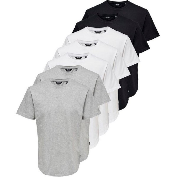 ONLY & SONS Rundhalsshirt ONSMATT LONGY SS TEE 7-PACK (Packung, 7-tlg) Baumwolle, relaxed fit, lang geschnitten