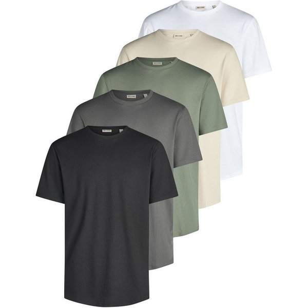 ONLY & SONS T-Shirt Herren Basic Shirt ONSJEFF LONGY 5er Pack Regular Fit (Vorteilspack, 5-tlg) Kurzarm Tee Shirt mit Rundhalsausschnitt aus 100% Baumwolle