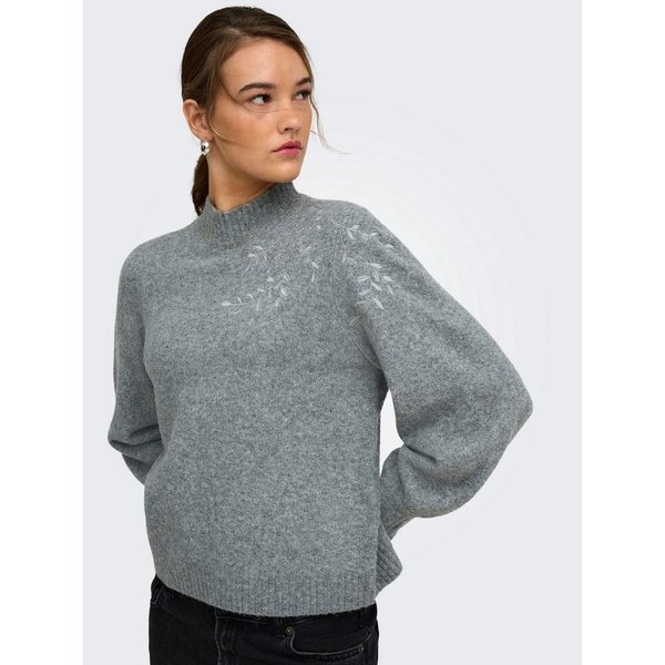 ONLY Strickpullover ONLBEAUTY LS HIGH NECK EMB KNT Materialmix mit Wolle und Stretch, regular fit