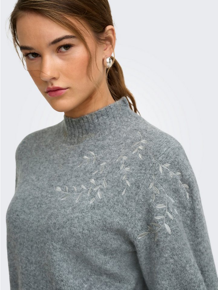 ONLY Strickpullover ONLBEAUTY LS HIGH NECK EMB KNT Materialmix mit Wolle und Stretch, regular fit – Bild 3 von 5
