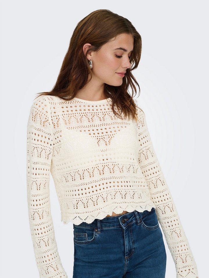ONLY Strickpullover ONLELKE LIFE LS PULLOVER KNT NOOS Lochstickerei, verkürzte Form – Bild 2 von 5