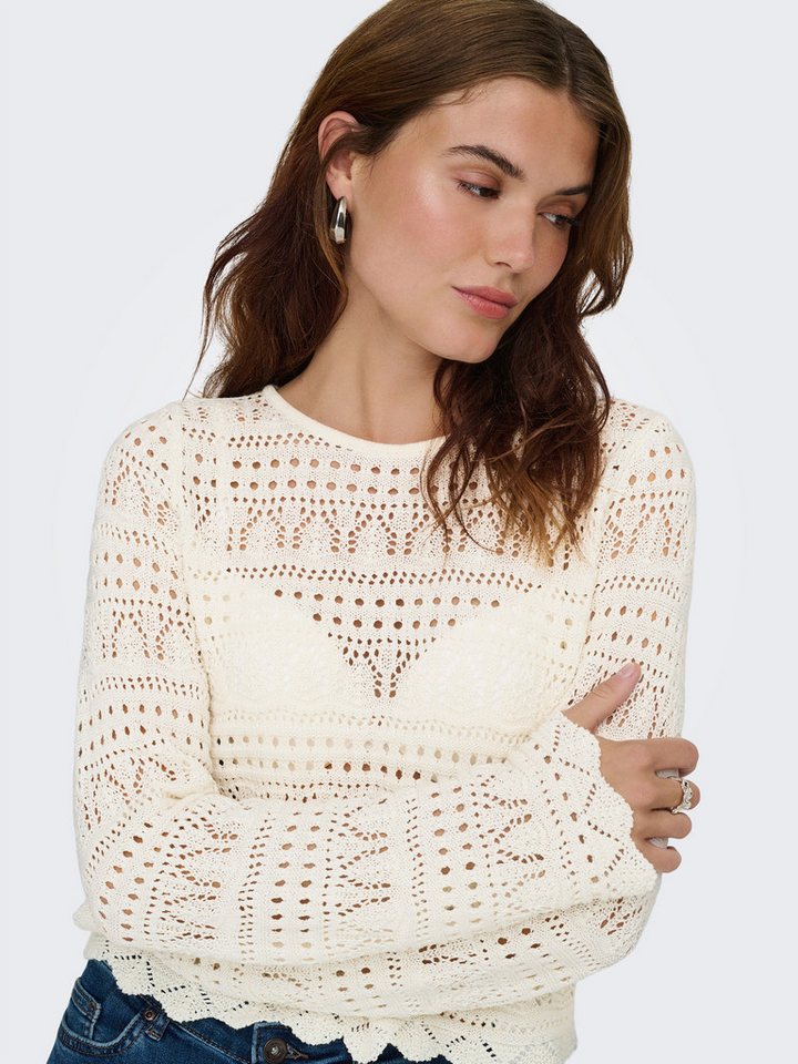 ONLY Strickpullover ONLELKE LIFE LS PULLOVER KNT NOOS Lochstickerei, verkürzte Form – Bild 3 von 5
