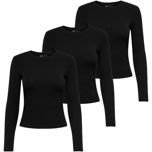 ONLY T-Shirt Damen Longsleeve 3er Pack Baumwolle (Packung, 3er Pack)