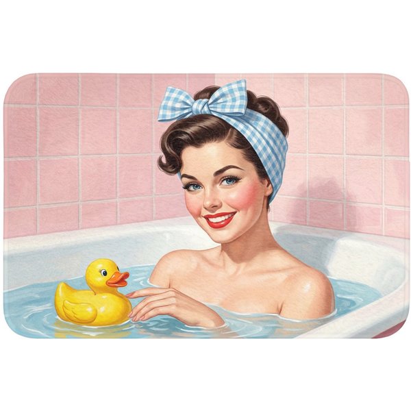 OnlyWow Badematte Badezimmer - Ente - Blau, Höhe 10 mm, Polyester, Rechteckig, Badezimmerteppich, Badteppich, Rutschfest, Badvorleger, Waschbar