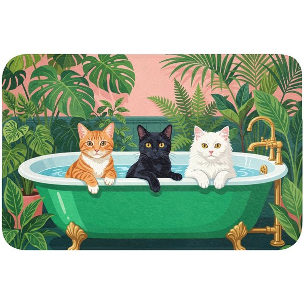 OnlyWow Badematte Badezimmer - Katzenparade - Farbenfroh, Höhe 10 mm, Polyester, Rechteckig, Badezimmerteppich, Badteppich, Rutschfest, Badvorleger, Waschbar