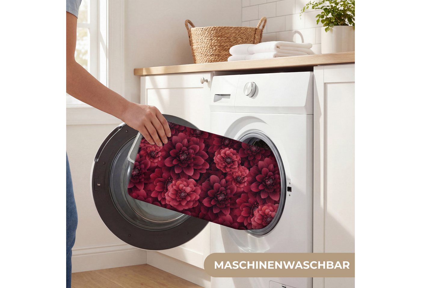 OnlyWow Badematte Dahlien - Blumen - Rot, Höhe 10 mm, Polyester, Rechteckig, Badezimmerteppich, Badteppich, Rutschfest, Badvorleger, Waschbar – Bild 5 von 5