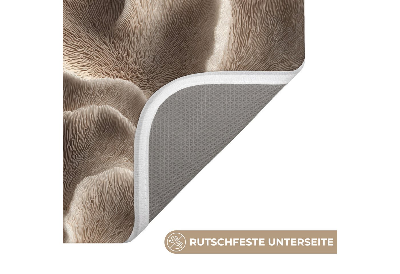 OnlyWow Badematte Fächerform - Beige - Faserstruktur, Höhe 10 mm, Polyester, Rechteckig, Badezimmerteppich, Badteppich, Rutschfest, Badvorleger, Waschbar – Bild 3 von 5