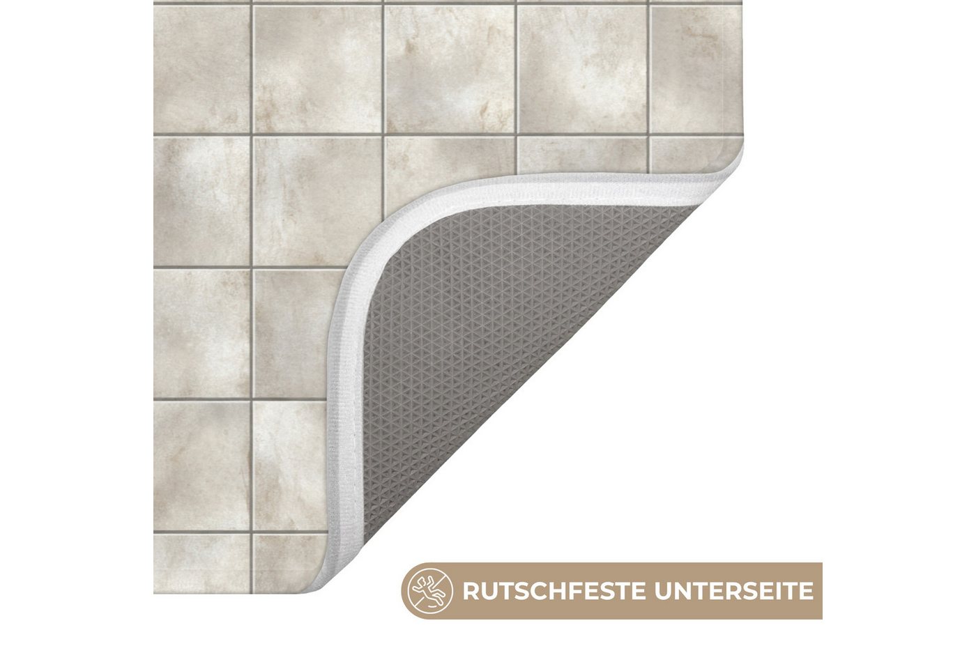 OnlyWow Badematte Kacheln - Natürlich - Grau, Höhe 10 mm, Polyester, Rechteckig, Badezimmerteppich, Badteppich, Rutschfest, Badvorleger, Waschbar – Bild 3 von 5