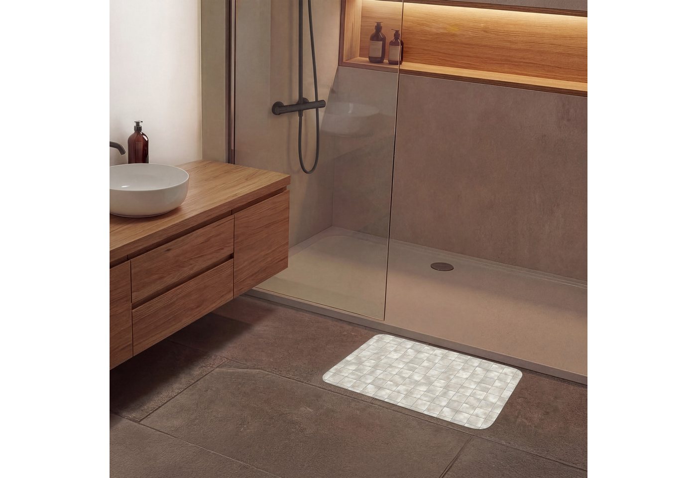 OnlyWow Badematte Kacheln - Natürlich - Grau, Höhe 10 mm, Polyester, Rechteckig, Badezimmerteppich, Badteppich, Rutschfest, Badvorleger, Waschbar – Bild 4 von 5