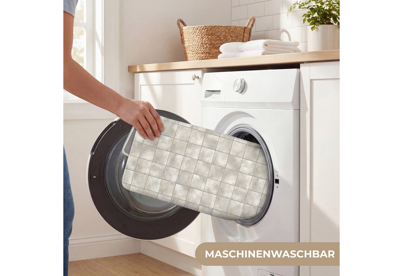 OnlyWow Badematte Kacheln - Natürlich - Grau, Höhe 10 mm, Polyester, Rechteckig, Badezimmerteppich, Badteppich, Rutschfest, Badvorleger, Waschbar – Bild 5 von 5