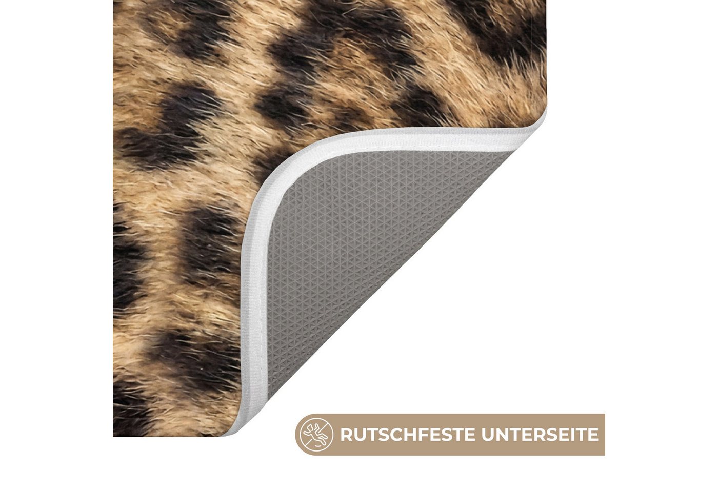 OnlyWow Badematte Leopard - Mantel - Klassisch - Braun, Höhe 10 mm, Polyester, Rechteckig, Badezimmerteppich, Badteppich, Rutschfest, Badvorleger, Waschbar – Bild 3 von 5