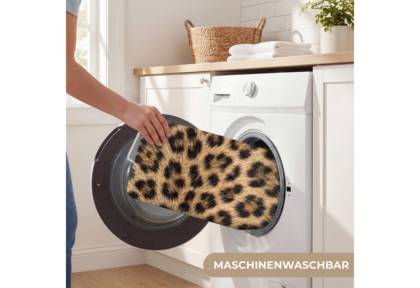 OnlyWow Badematte Leopard - Mantel - Klassisch - Braun, Höhe 10 mm, Polyester, Rechteckig, Badezimmerteppich, Badteppich, Rutschfest, Badvorleger, Waschbar – Bild 5 von 5