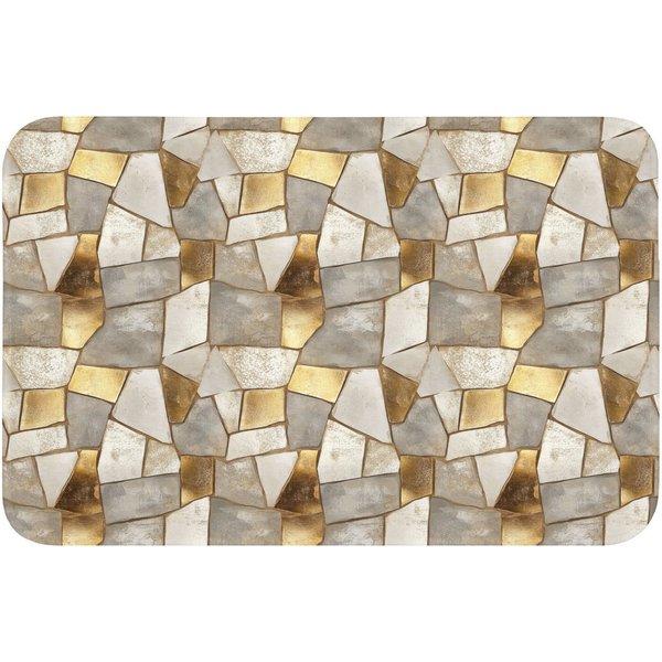 OnlyWow Badematte Mosaik - Marmor - Gold, Höhe 10 mm, Polyester, Rechteckig, Badezimmerteppich, Badteppich, Rutschfest, Badvorleger, Waschbar