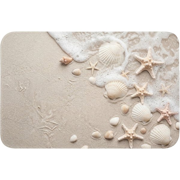 OnlyWow Badematte Muscheln - Seesterne - Strand, Höhe 10 mm, Polyester, Rechteckig, Badezimmerteppich, Badteppich, Rutschfest, Badvorleger, Waschbar