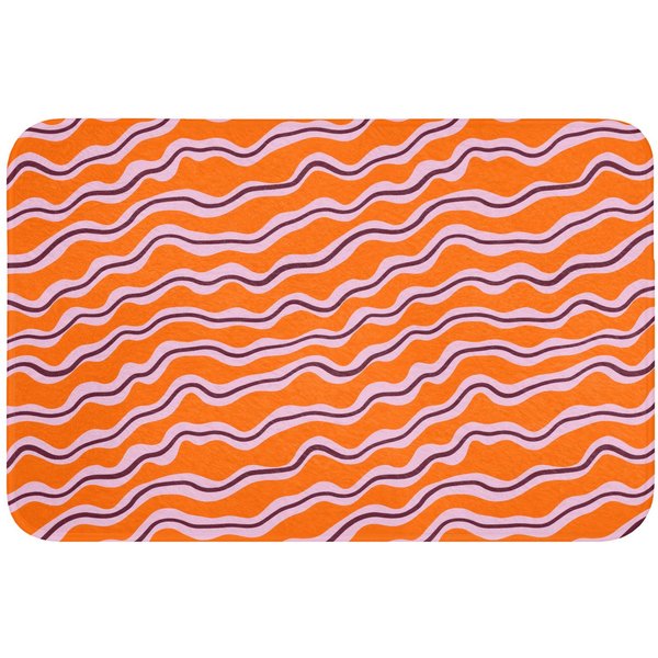OnlyWow Badematte Retro - Gewellt - Orange, Höhe 10 mm, Polyester, Rechteckig, Badezimmerteppich, Badteppich, Rutschfest, Badvorleger, Waschbar