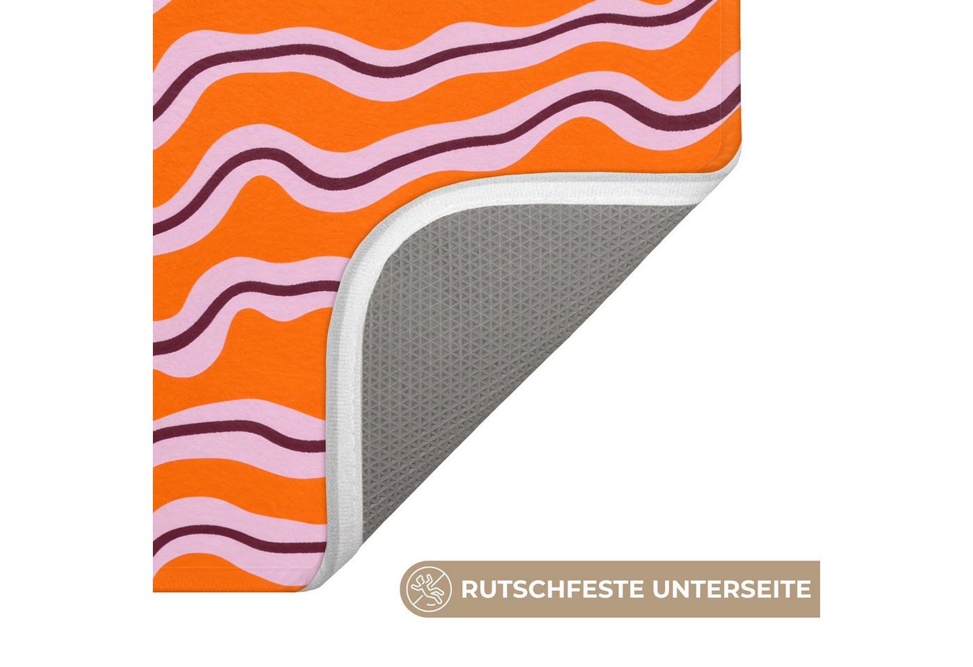OnlyWow Badematte Retro - Gewellt - Orange, Höhe 10 mm, Polyester, Rechteckig, Badezimmerteppich, Badteppich, Rutschfest, Badvorleger, Waschbar – Bild 3 von 5