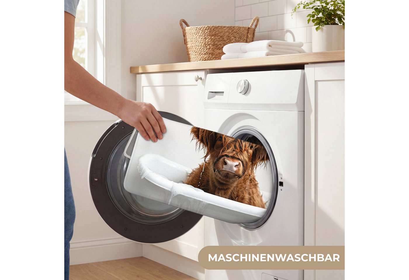 OnlyWow Badematte Schottischer Highlander - Bad - Kuh - Tiere - Schaumstoff, Höhe 10 mm, Polyester, Rechteckig, Badezimmerteppich, Badteppich, Rutschfest, Badvo – Bild 5 von 5