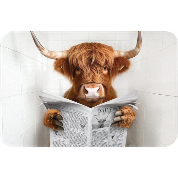 OnlyWow Badematte Schottischer Highlander - Tier - Zeitung - Toilette, Höhe 10 mm, Polyester, Rechteckig, Badezimmerteppich, Badteppich, Rutschfest, Badvorleger